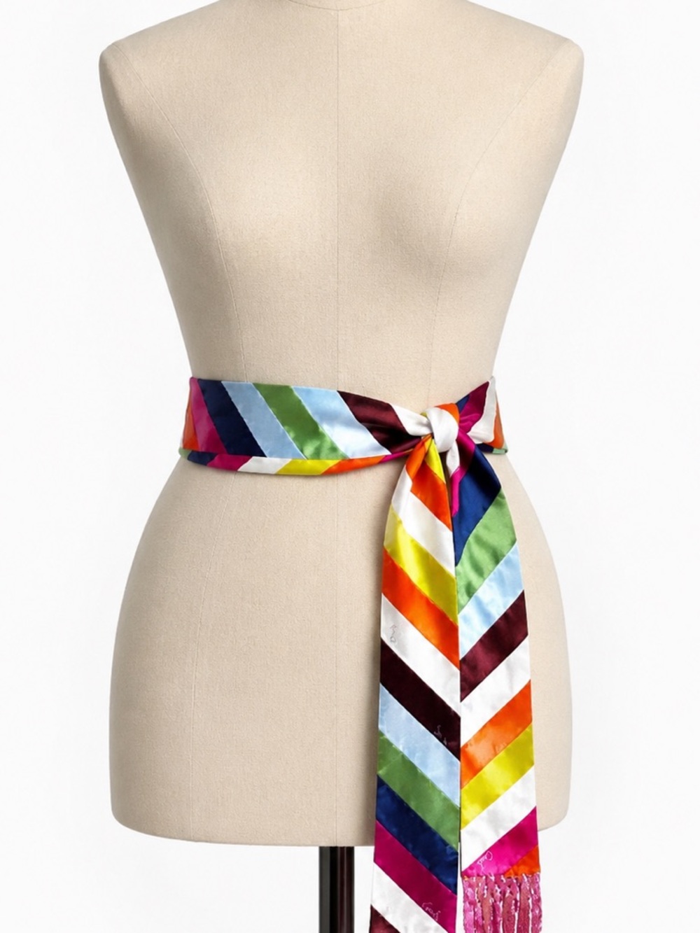 COACH Legacy Stripe Knotted Tassel Fringe Silk Scarf - Picture 8 of 8